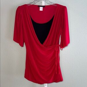 LG American City Wear Vibrant Red layered Wrap faux tie Blouse